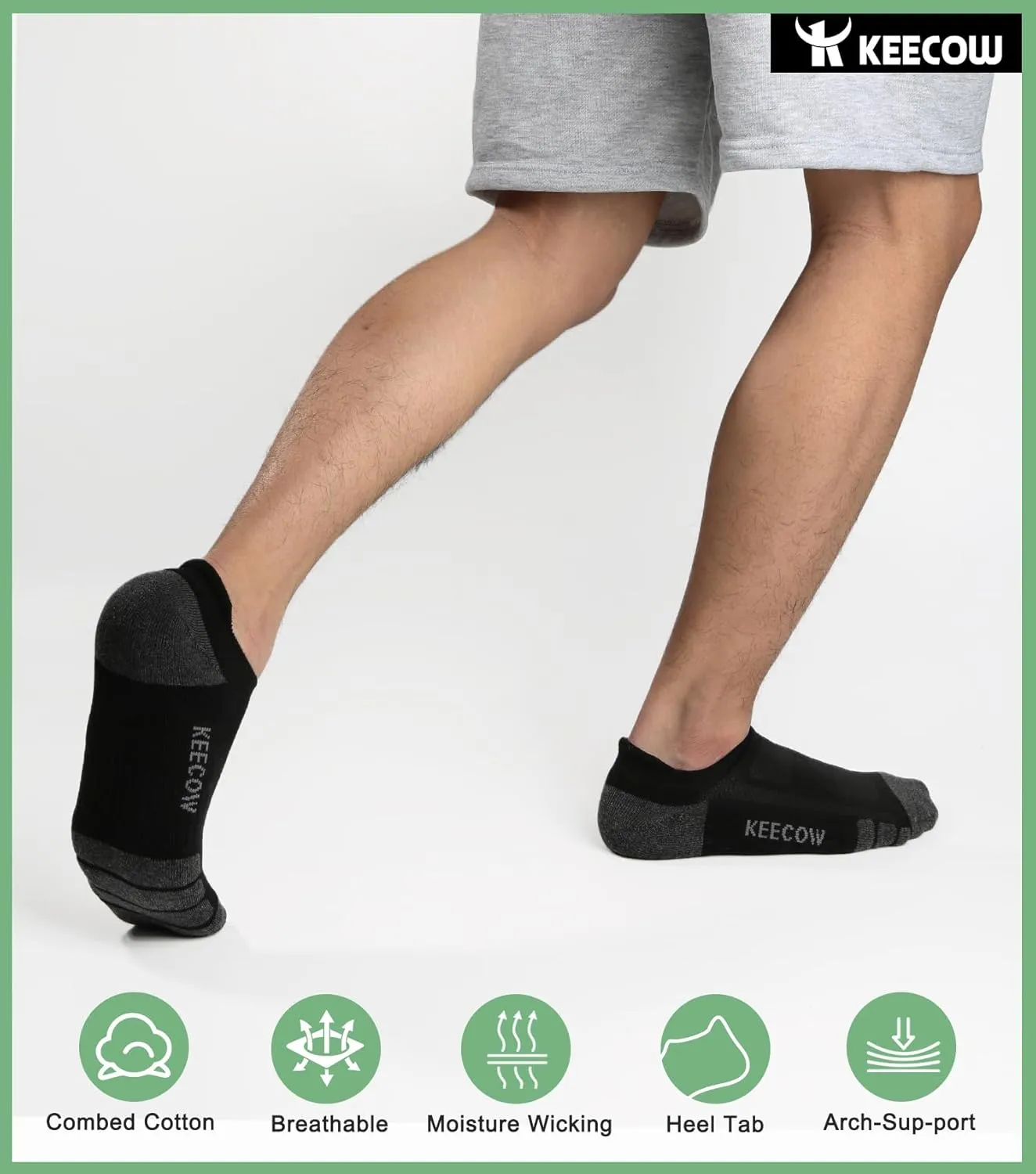 KEECOW Ankle Athletic Running Cushioned Socks for Men & Women No Show Low Cut Sports Cotton Tab Socks 6 Pairs