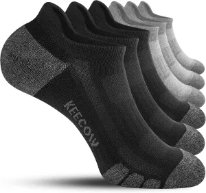 KEECOW Ankle Athletic Running Cushioned Socks for Men & Women No Show Low Cut Sports Cotton Tab Socks 6 Pairs