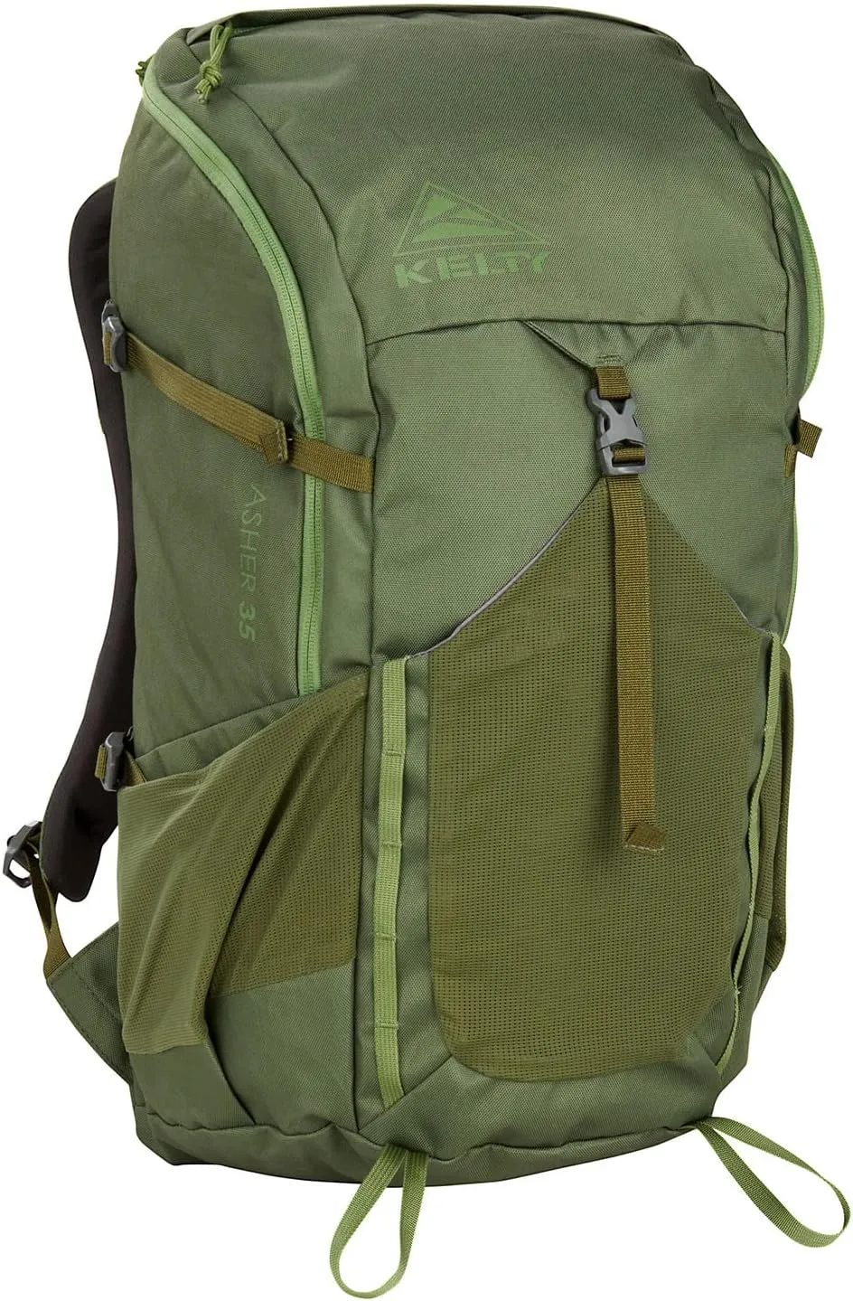 Kelty Asher Day Hiking Pack, 18-85 Liter Capacity, Hiking, Backpacking, Travel Pack, Internal Frame 2023 Model (35L Winter Moss)