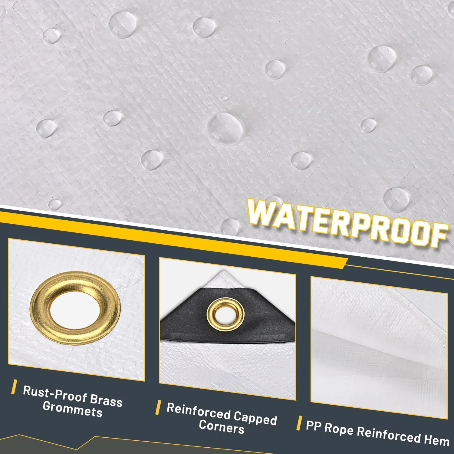 Kesfitt Tarp Heavy Duty Waterproof 8x10FT,16 Mil Thick Tarps Tear&Fade Resistant,UV Resistant,Poly Tarp Cover with Grommets and Reinforced Edges for Outdoor Camping Pools Boat Car(White)