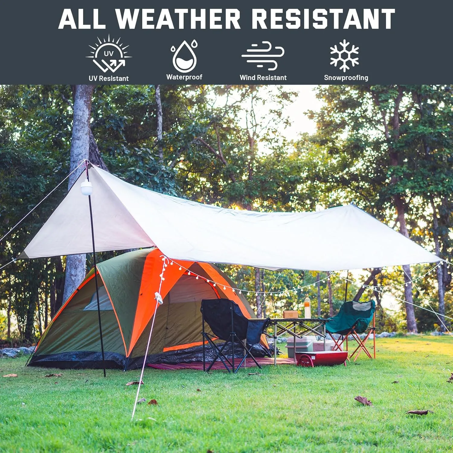 Kesfitt Tarp Heavy Duty Waterproof 8x10FT,16 Mil Thick Tarps Tear&Fade Resistant,UV Resistant,Poly Tarp Cover with Grommets and Reinforced Edges for Outdoor Camping Pools Boat Car(White)
