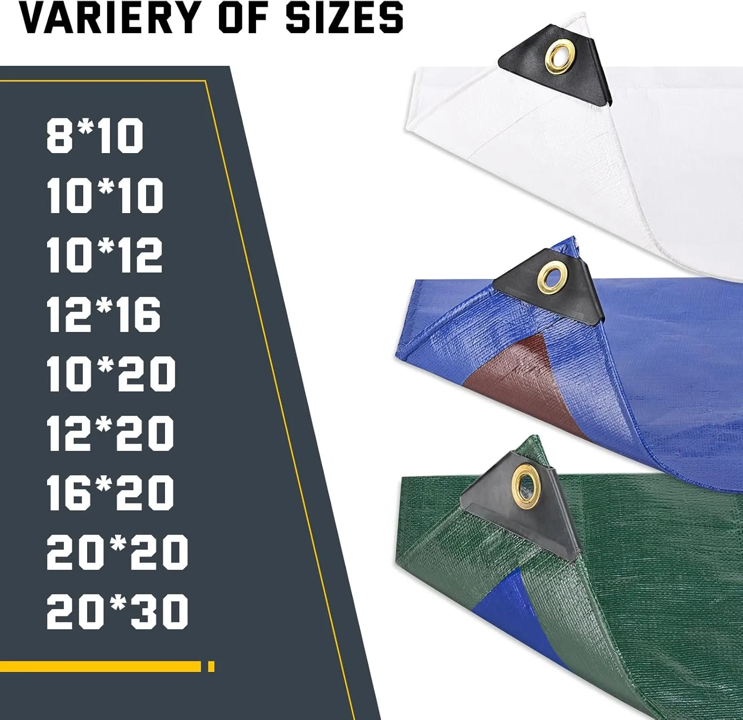 Kesfitt Tarp Heavy Duty Waterproof 8x10FT,16 Mil Thick Tarps Tear&Fade Resistant,UV Resistant,Poly Tarp Cover with Grommets and Reinforced Edges for Outdoor Camping Pools Boat Car(White)