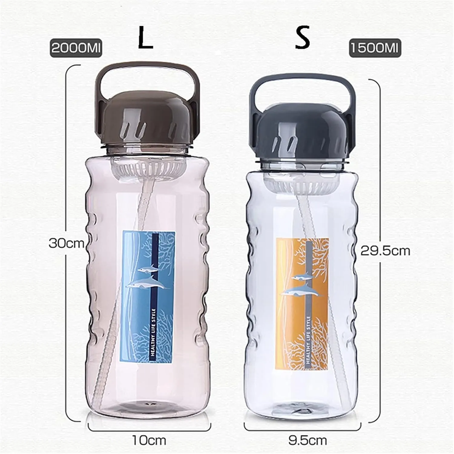 kettles Large Capacity 51 oz/68 oz Water Jug,Portable Handle,Oversized,Plastic,Leak proof Sports Bottles for Fitness/Outdoor Activity canteen(B,Large)