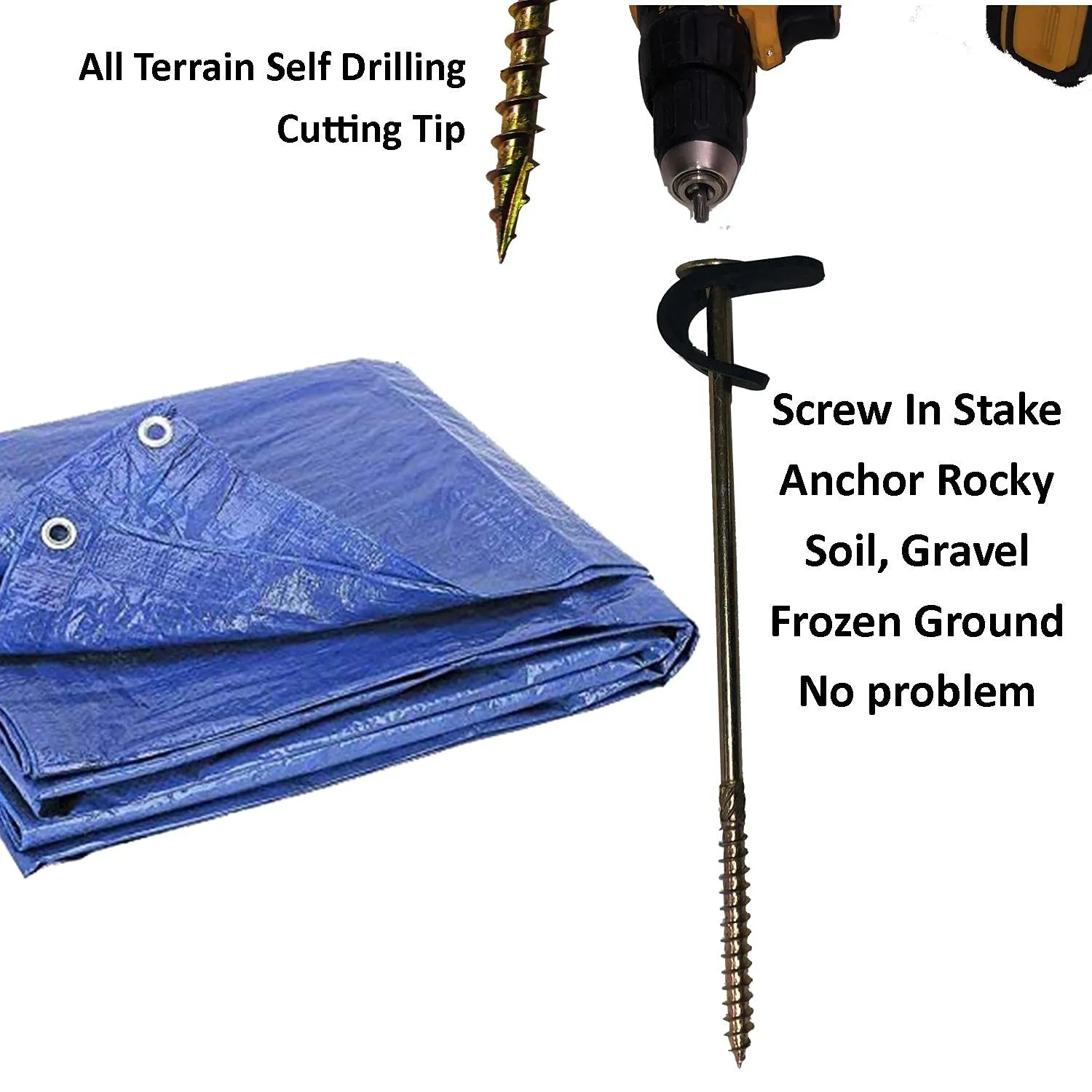 Keyfit Tools Power Anchor (8 Pack) for Tarps Drill Powered Screw in Tarp Stakes Works with Waterproof Heavy Duty Tarp