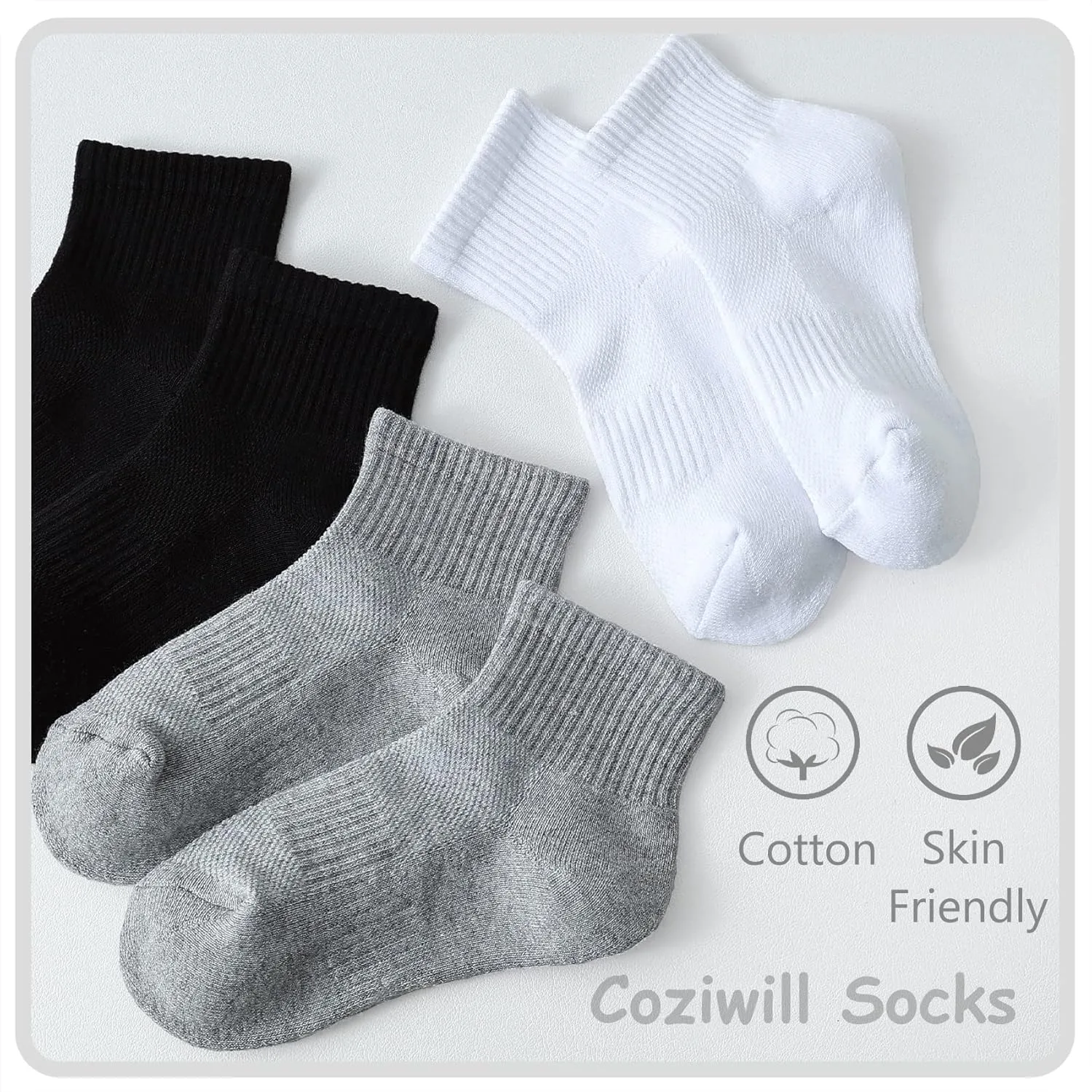 Kids Ankle Socks Boys Cushioned Athletic Short Socks Girls Cotton Quarter Socks Children Youth Women 10 Pairs