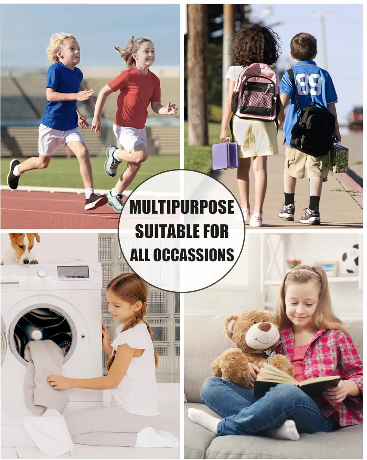 Kids Athletic Crew Socks Seamless Girls Cotton Half Cushioned Quarter Sock for Boys 6 Pairs
