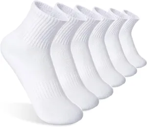 Kids Athletic Crew Socks Seamless Girls Cotton Half Cushioned Quarter Sock for Boys 6 Pairs