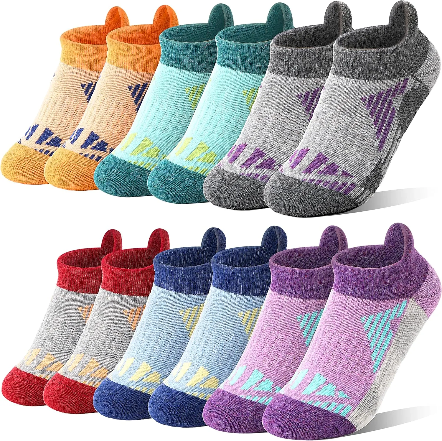 Kids Merino Wool Ankle Hiking Athletic Running Socks Girls Boys Teens Thermal Winter Cozy Warm Thick No Show Socks 6 Pairs