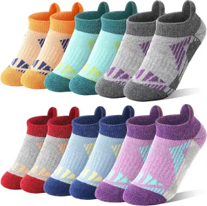 Kids Merino Wool Ankle Hiking Athletic Running Socks Girls Boys Teens Thermal Winter Cozy Warm Thick No Show Socks 6 Pairs