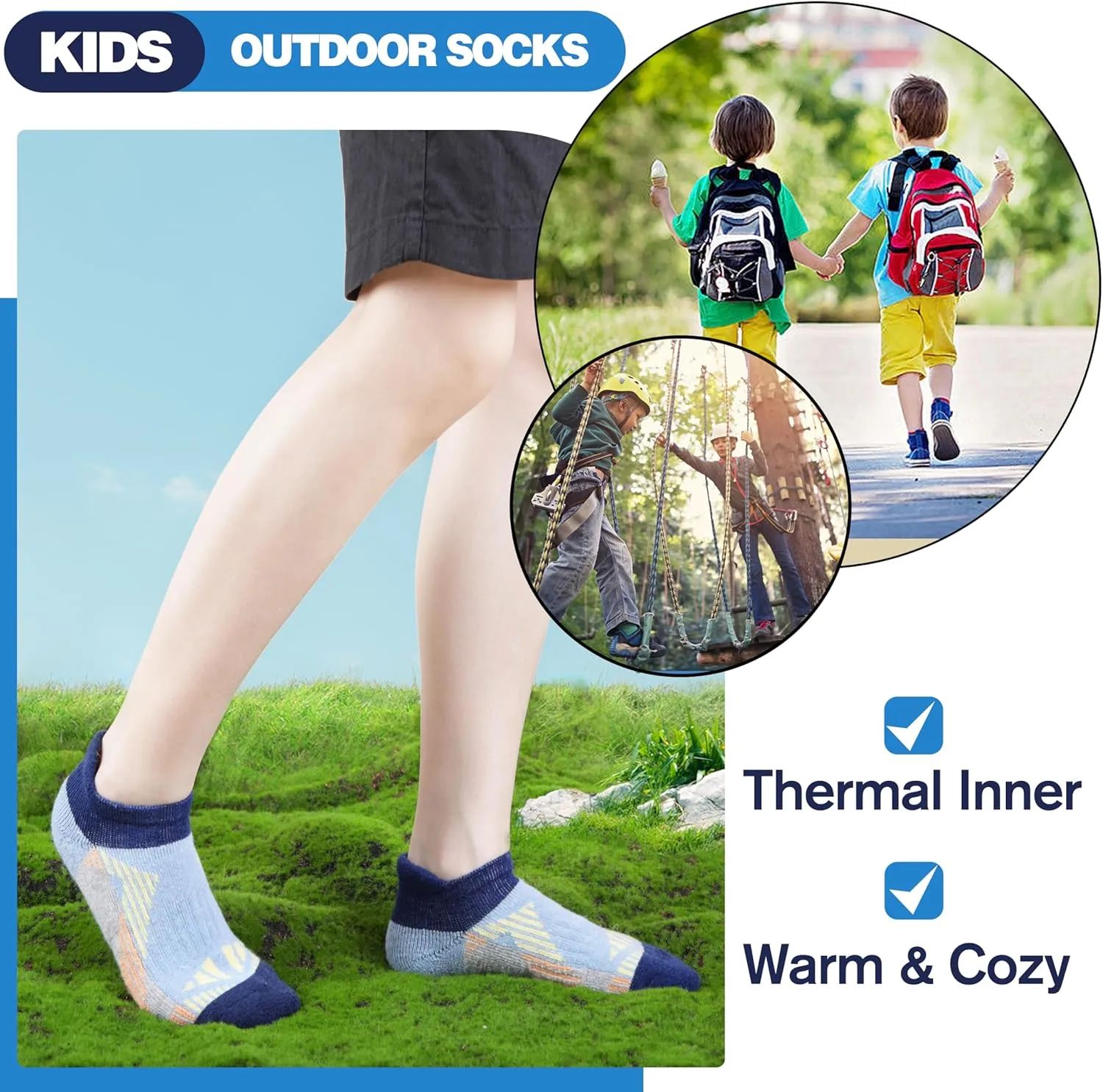 Kids Merino Wool Ankle Hiking Athletic Running Socks Girls Boys Teens Thermal Winter Cozy Warm Thick No Show Socks 6 Pairs