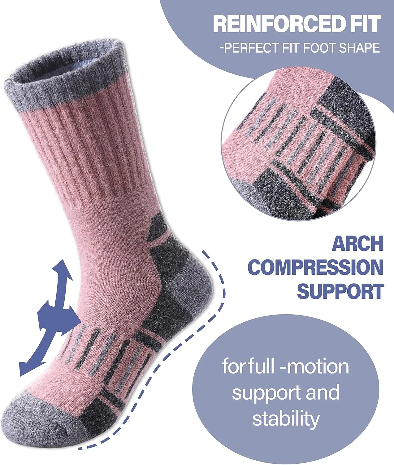 Kids Merino Wool Hiking Socks Boys Girls Toddlers Winter Warm Thick Thermal Cushion Crew Gift Socks 6 Pairs
