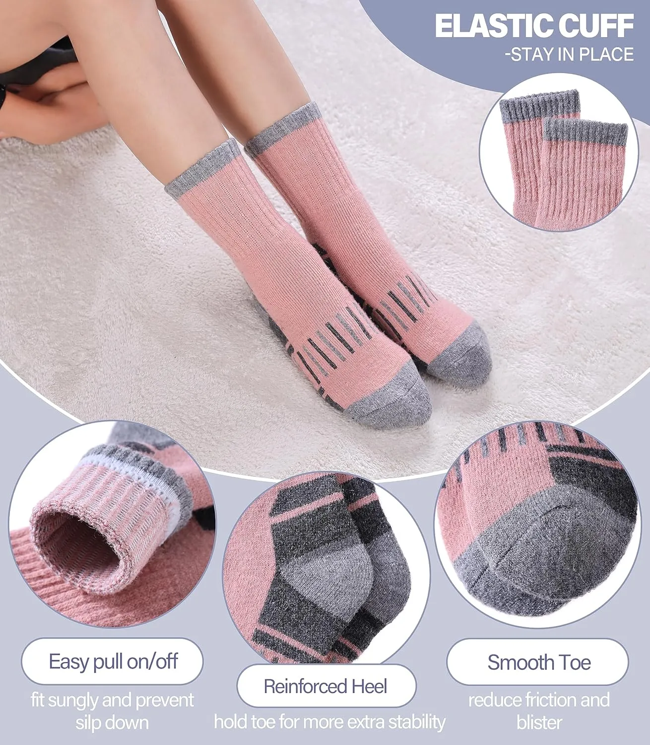 Kids Merino Wool Hiking Socks Boys Girls Toddlers Winter Warm Thick Thermal Cushion Crew Gift Socks 6 Pairs