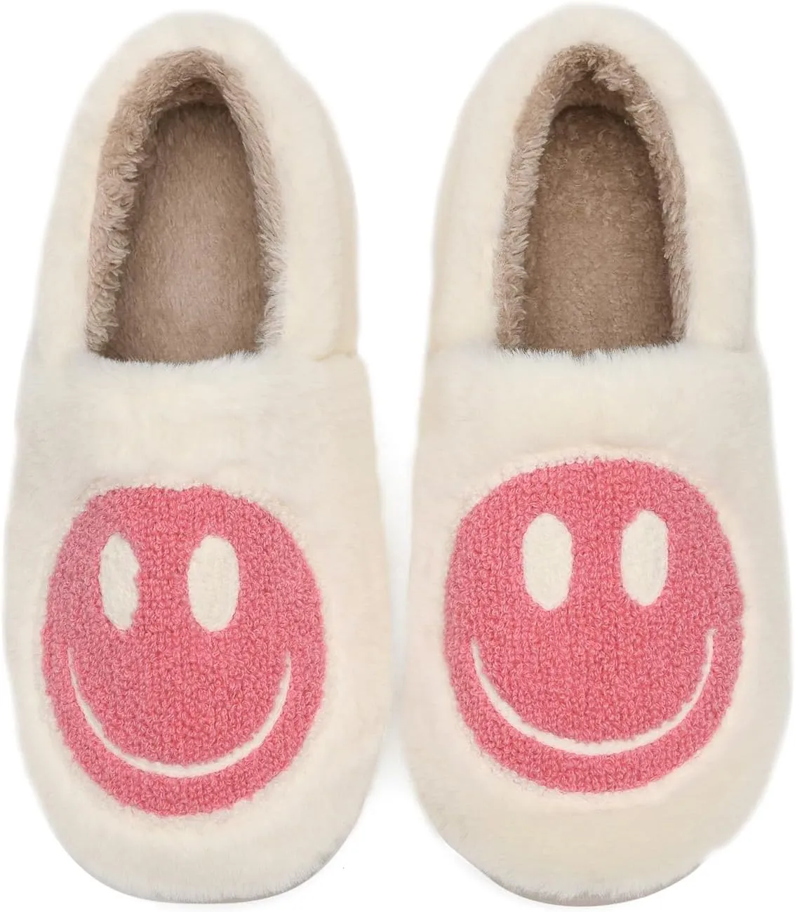 Kids Smile Face Slippers for Boys Girls, Cute Plush Fuzzy Toddler Infant Happy Face Slippers, Indoor Outdoor Non-slip Robber Sole with Memory Foam Warm Pillow House Shoes