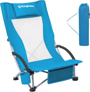 KingCamp Beach Chair with Cup Holder, Folding Camping Chair with Carrying Bag, Lightweight High Back Chair for Adults, Portable Chair with Padded Armrest for Outside, Parties and Travel