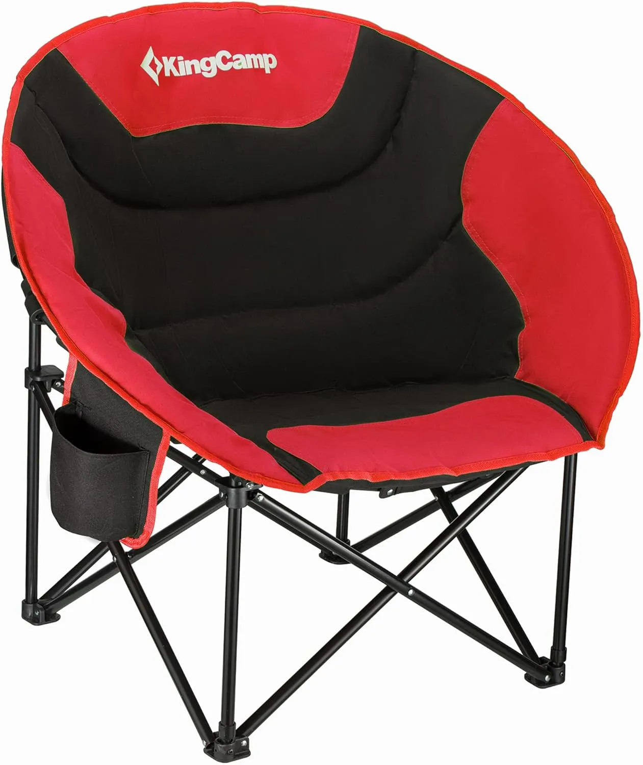 KingCamp Foldable Saucer Moon Lounge Chair with Cupholder Storage Pocket for Indoor Home or Outdoor Camping and Tailgating Use, Black/Red