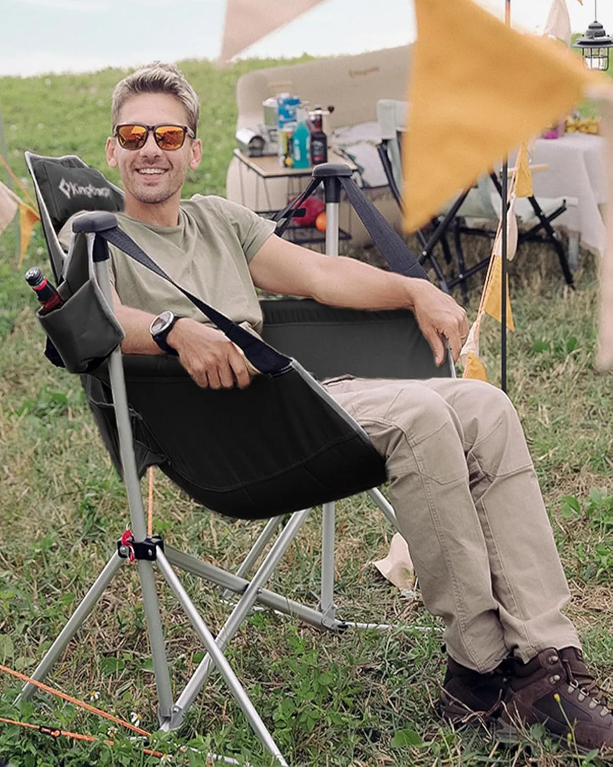 KingCamp Hammock Camping Chair, Swinging Portable Folding Camp Chairs for Adults 400lbs Heavy Duty Foldable Oversized Rocker with Aluminum Alloy Frame Cup Holder Pillow for Outdoor Beach Patio Sport