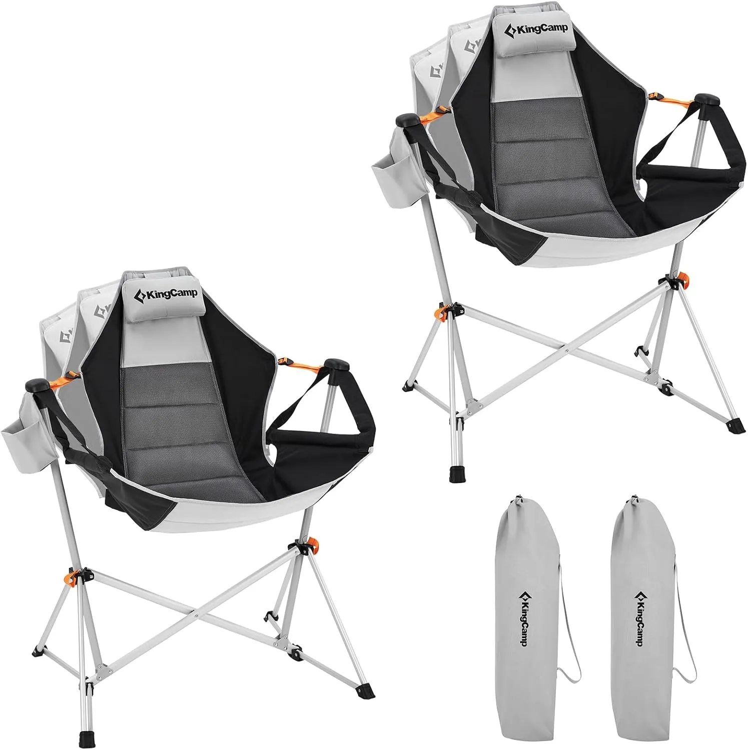 KingCamp Hammock Camping Chair, Swinging Portable Folding Camp Chairs for Adults 400lbs Heavy Duty Foldable Oversized Rocker with Aluminum Alloy Frame Cup Holder Pillow for Outdoor Beach Patio Sport