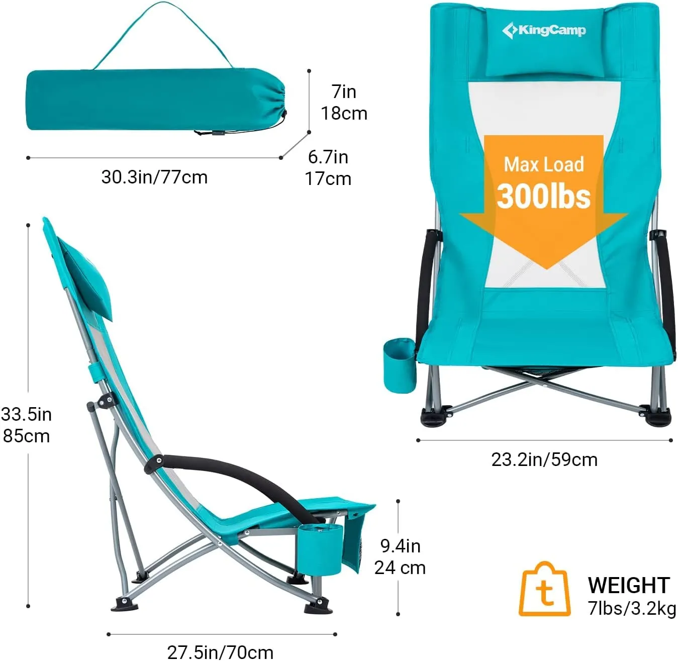 KingCamp Highback Beach Chair Set of 2