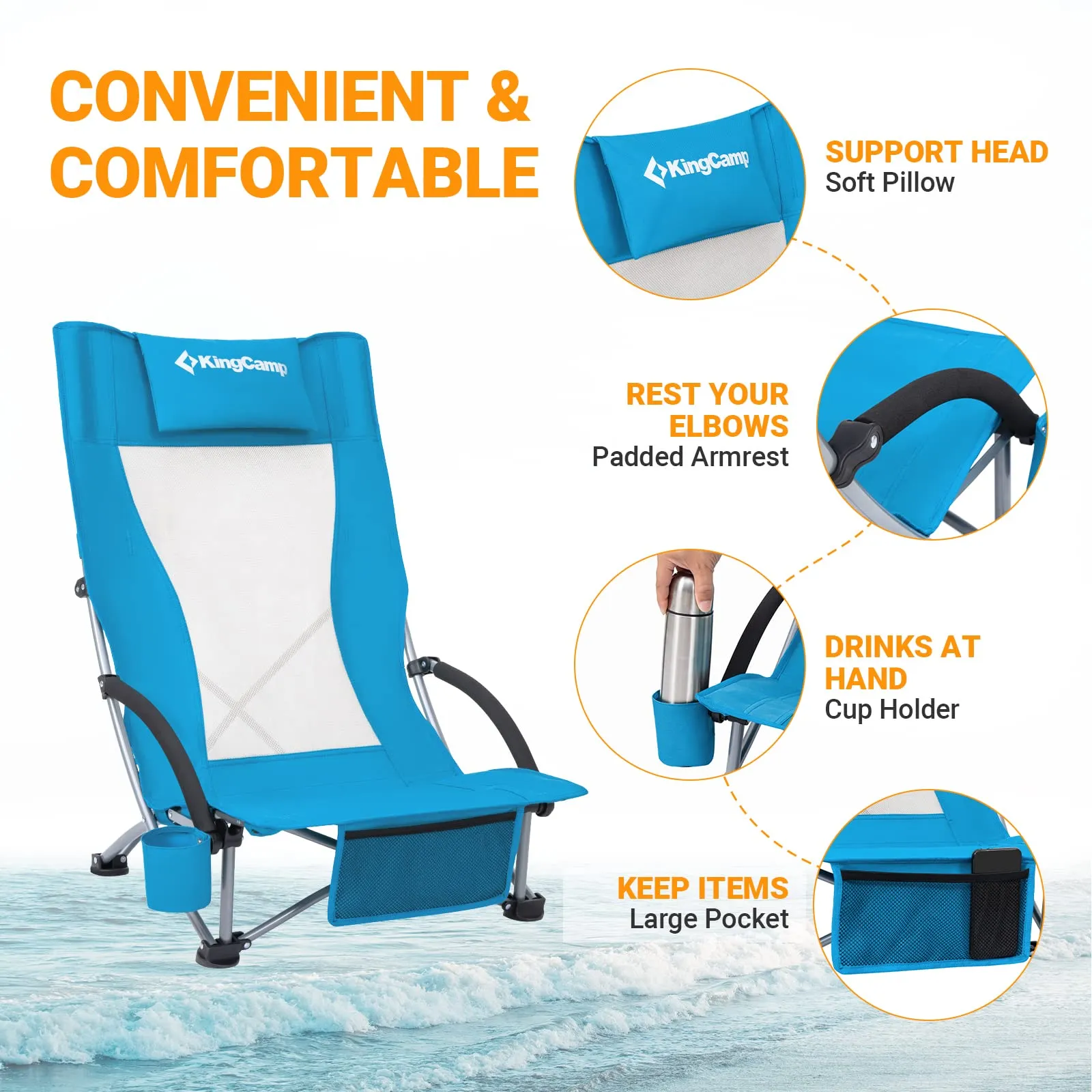 KingCamp Highback Beach Chair Set of 2