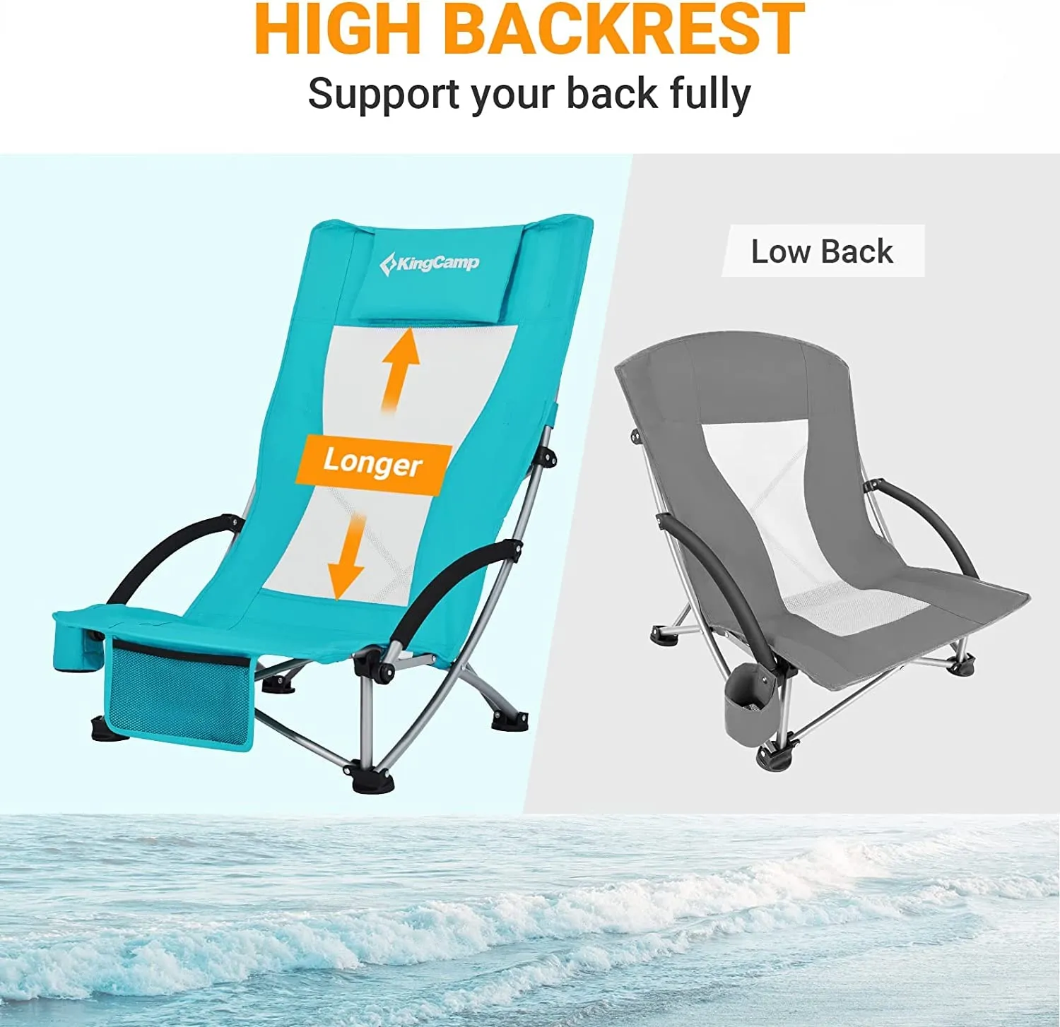 KingCamp Highback Beach Chair Set of 2