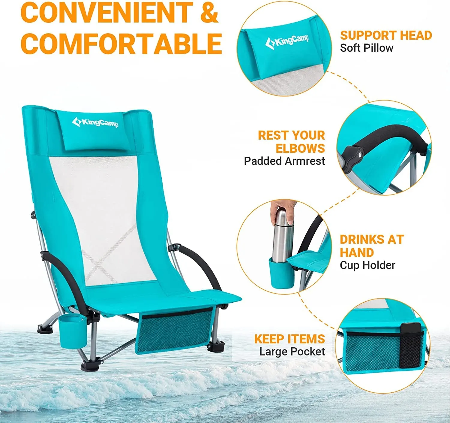KingCamp Highback Beach Chair Set of 2