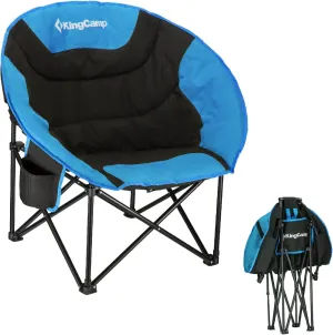 KingCamp Oversized Moon Chairs Padded Seat Supports 300lbs for Adults, Comfy Portable Folding Saucer Chair with Cup Holder and Carry Bag, Blue Green and Red