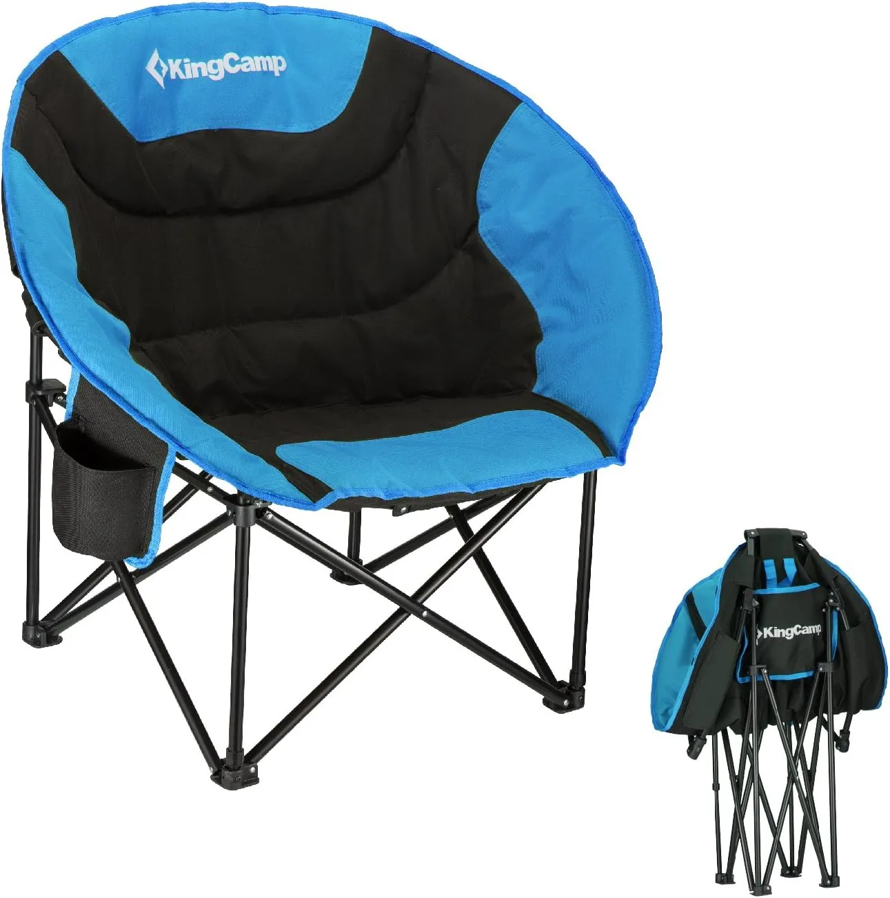 KingCamp Oversized Moon Chairs Padded Seat Supports 300lbs for Adults, Comfy Portable Folding Saucer Chair with Cup Holder and Carry Bag, Blue Green and Red