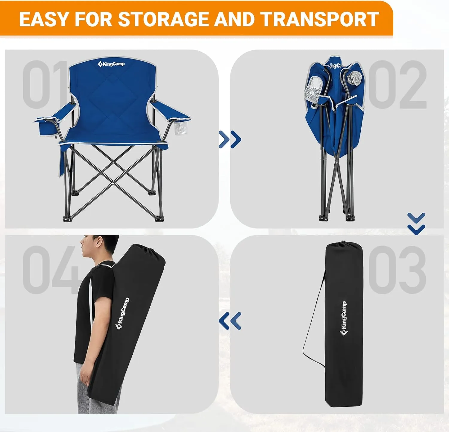 KingCamp Portable Folding Camping Quad Chair, Oversized Fully Cushioned Seat with Side Pocket and Cup Holder, for Tailgates, Beach, Lawn
