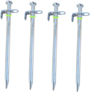 Kisangel 4Pcs Steel Tent Stakes Pegs Durable Ground Nails for Camping Tarp Includes Fluorescent Rings Heavy Duty Canopy Tent Accessories for Outdoor Use