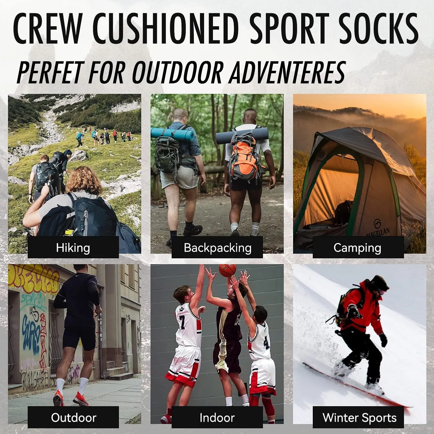 KitNSox 1/4 Pack Men's Women's Merino Wool Hiking Running Socks Crew Warm Thick Cushioned Outdoor Walking Sport Athletic Sock