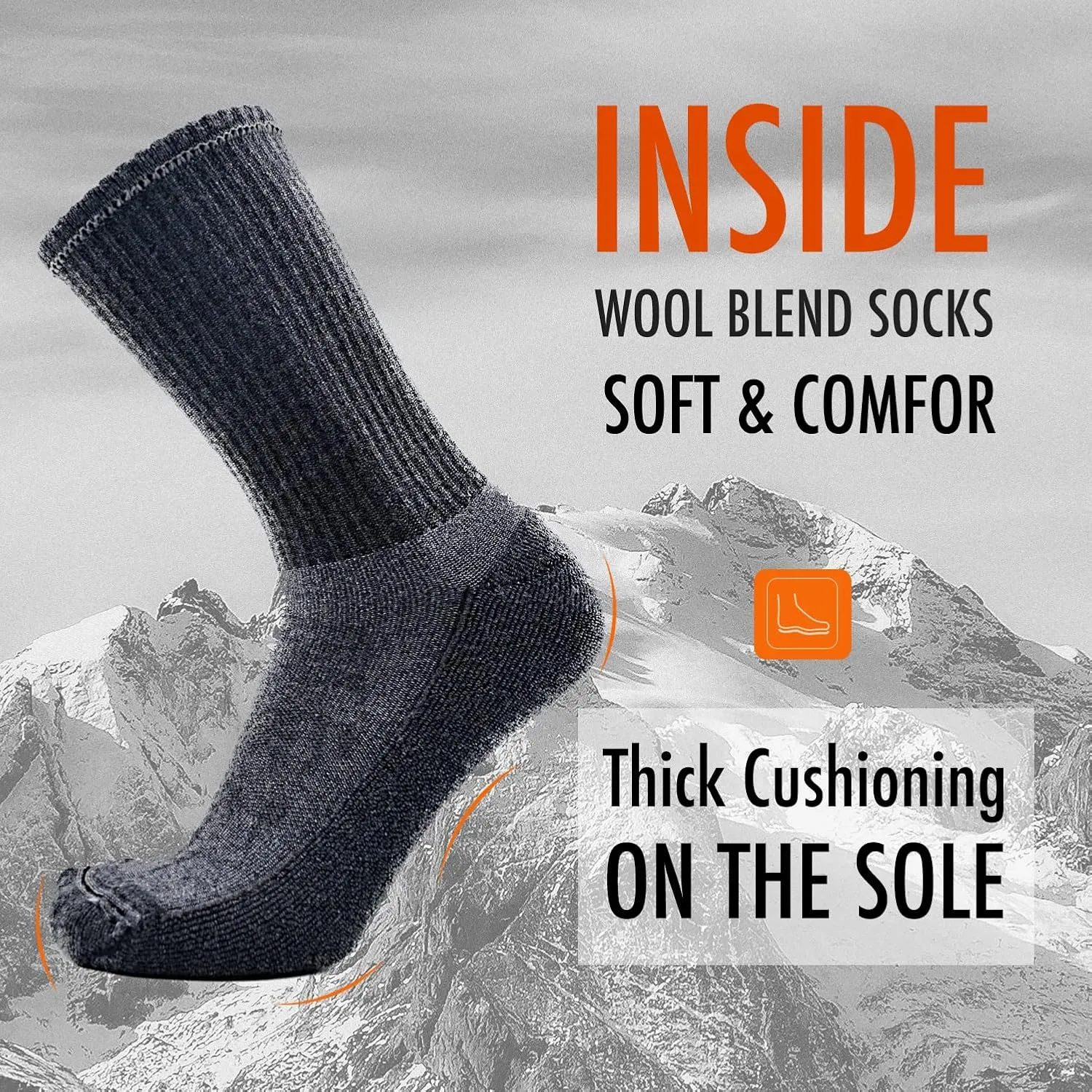 KitNSox 1/4 Pack Men's Women's Merino Wool Hiking Running Socks Crew Warm Thick Cushioned Outdoor Walking Sport Athletic Sock