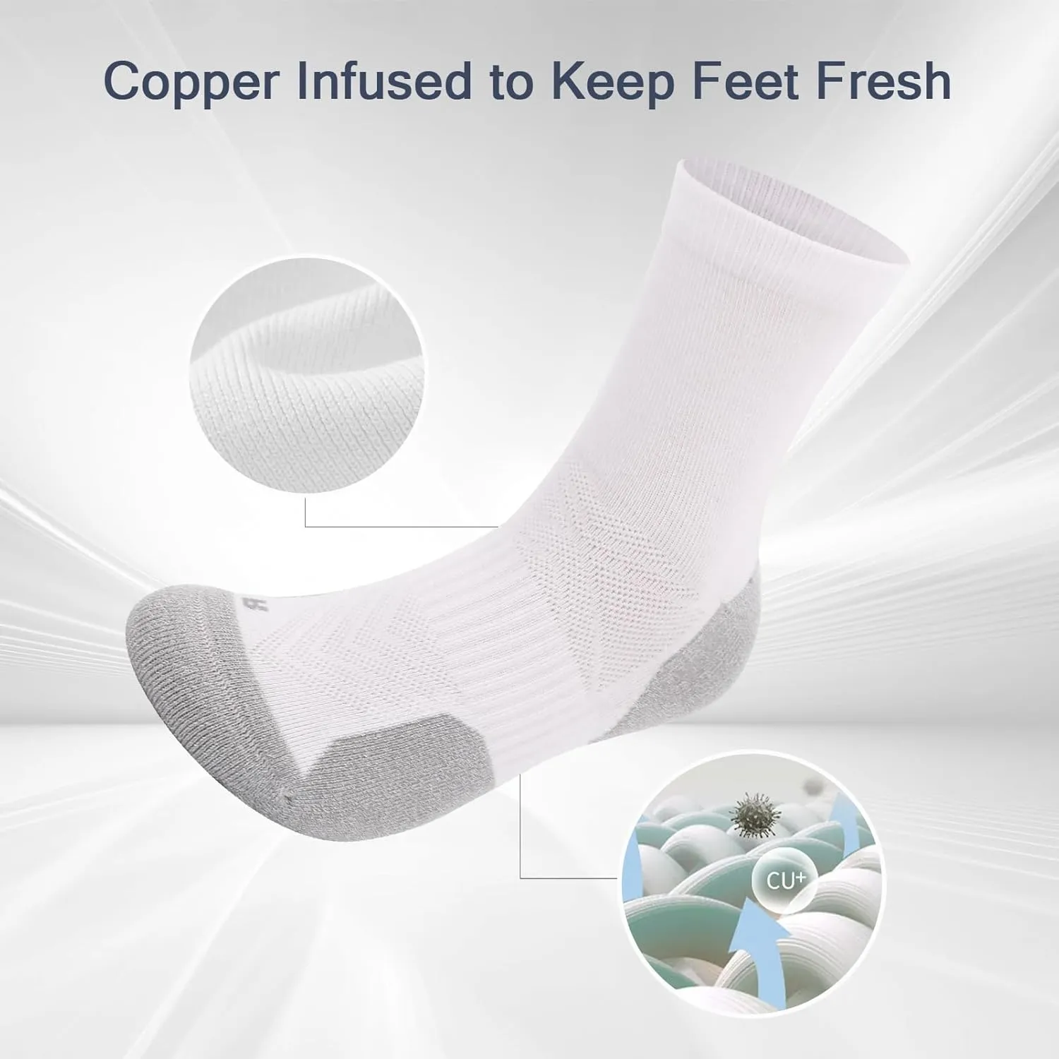 Kodal Copper Mens Ankle Socks Cushioned Athletic Cotton Quarter Socks Odor Control