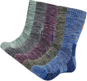 KONY Men's 5 Pairs Thick Cushion Hiking Walking Socks, Wicking Outdoor Sports Crew Socks