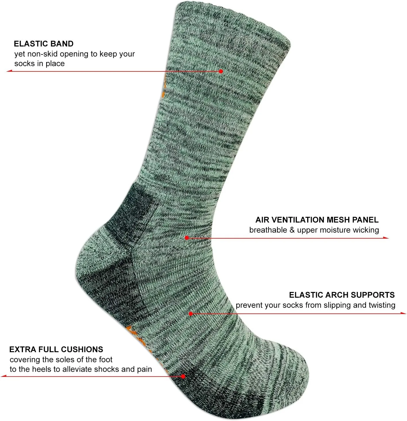 KONY Men's 5 Pairs Thick Cushion Hiking Walking Socks, Wicking Outdoor Sports Crew Socks