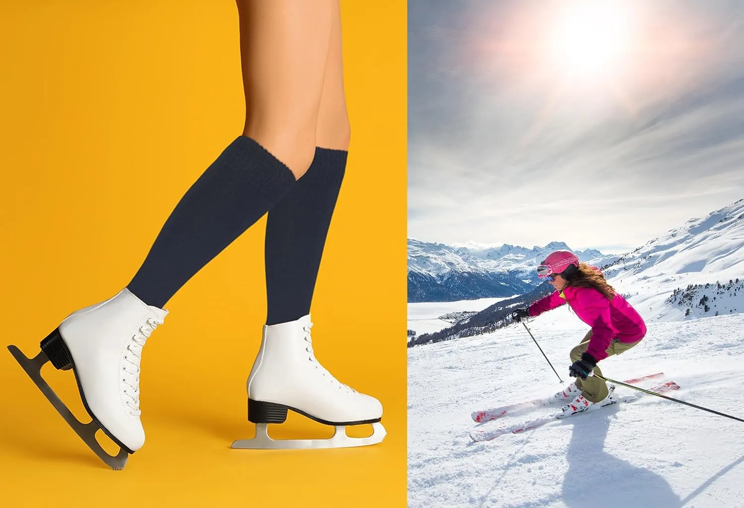 KONY Warm Knee High Socks for Women 3 Pairs, Thick Cotton Cushioned Thermal Long Socks for Hiking Work Gifts