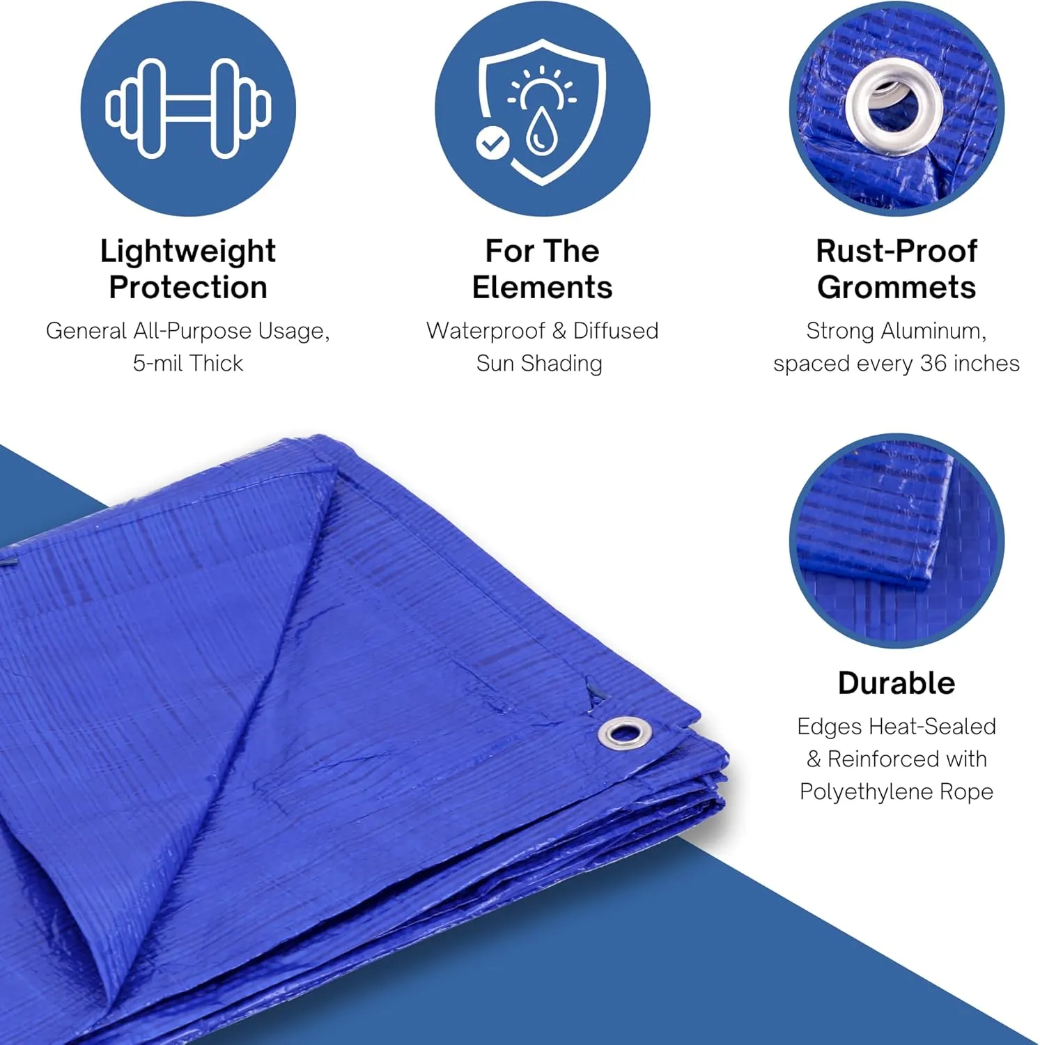 Kotap 10 x 22 Ft. All-Purpose Multi-Use Protection/Coverage 5-mil Poly Tarp, Waterproof, Blue, (TRA-1022)
