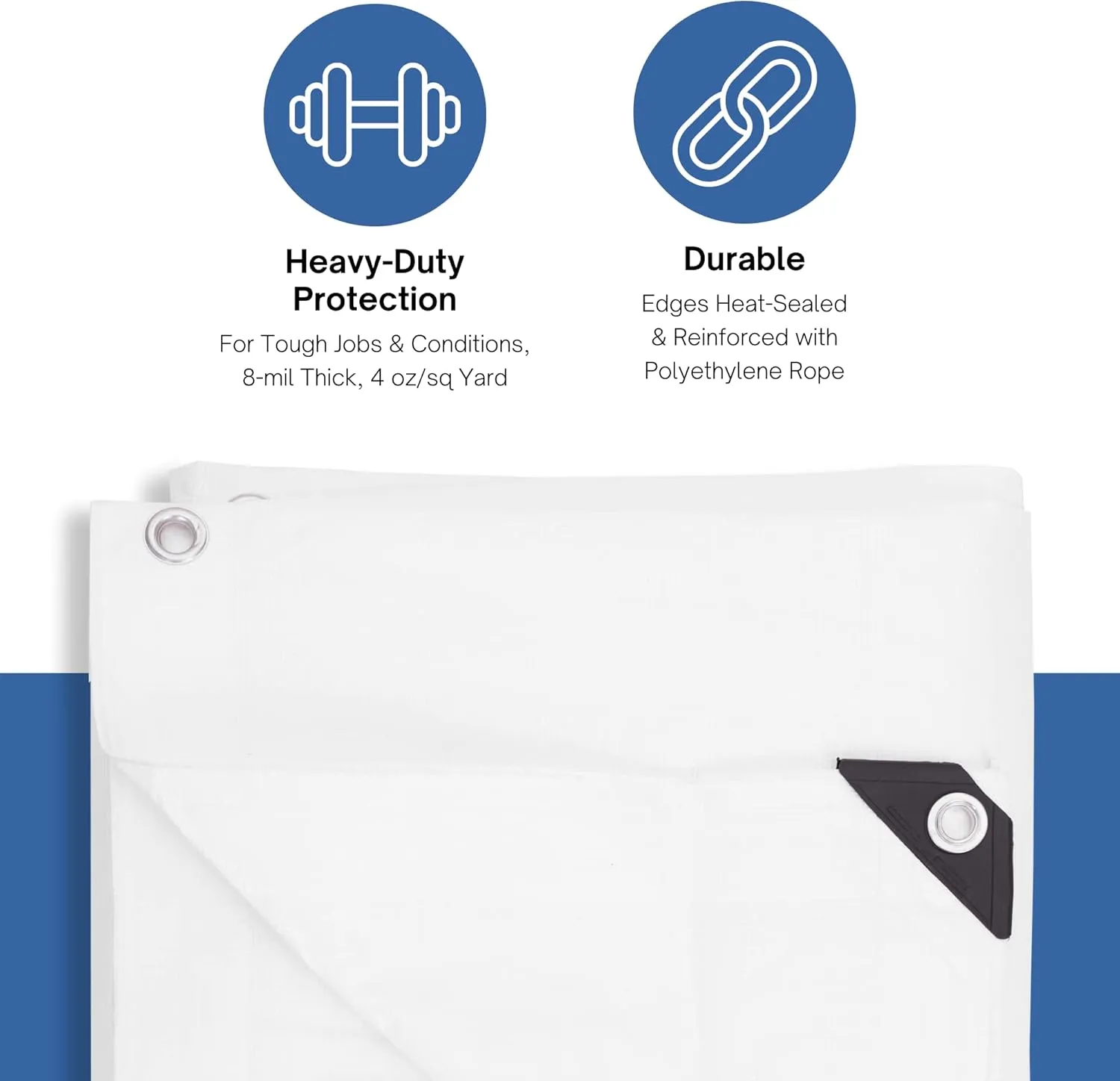 Kotap 24 x 24 Ft. Heavy-Duty Protection/Coverage Tarp, Superior Weave for Greater Longevity 8-mil, Multi-Use, Waterproof, White, 1-Pack (TRW-2424)