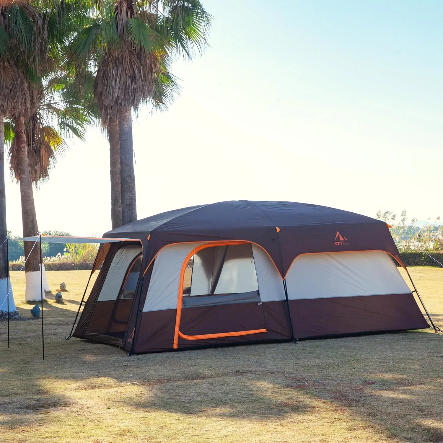 KTT Extra Large Tent 10-12-14 Person(B),Family Cabin Tents,2 Rooms,3 Doors and 3 Windows with Mesh,Straight Wall,Waterproof,Double Layer,Big Tent for Outdoor,Picnic,Camping,Family Gathering