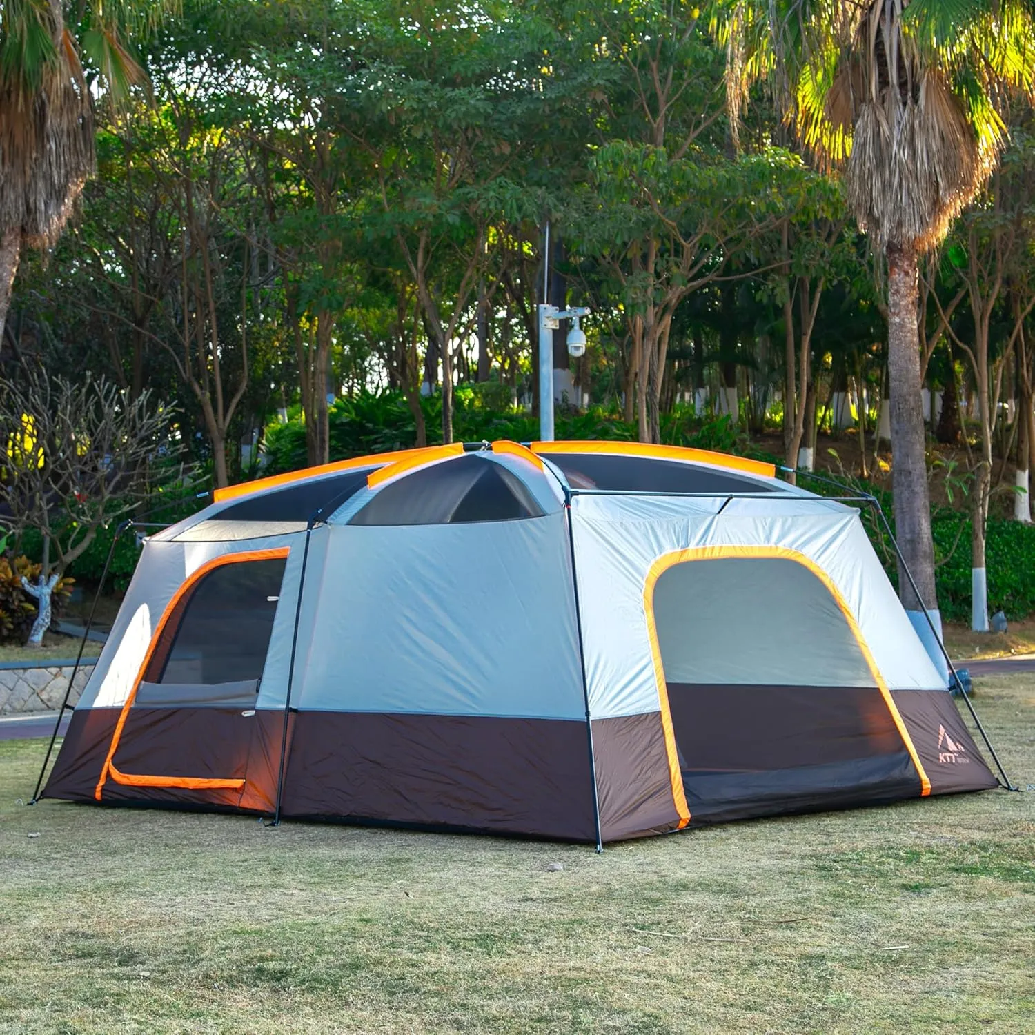 KTT Extra Large Tent 10-12-14 Person(B),Family Cabin Tents,2 Rooms,3 Doors and 3 Windows with Mesh,Straight Wall,Waterproof,Double Layer,Big Tent for Outdoor,Picnic,Camping,Family Gathering