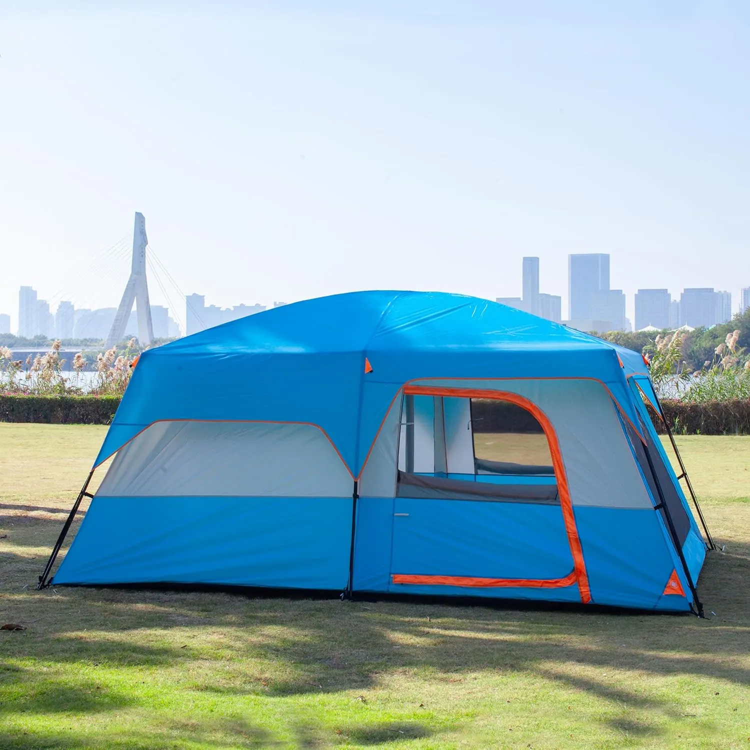 KTT Extra Large Tent 10-12-14 Person(Style-B),Family Cabin Tents,2 Rooms,3 Doors and 3 Windows with Mesh,Straight Wall,Waterproof,Double Layer,Big Tent for Outdoor,Picnic,Camping,Family Gathering