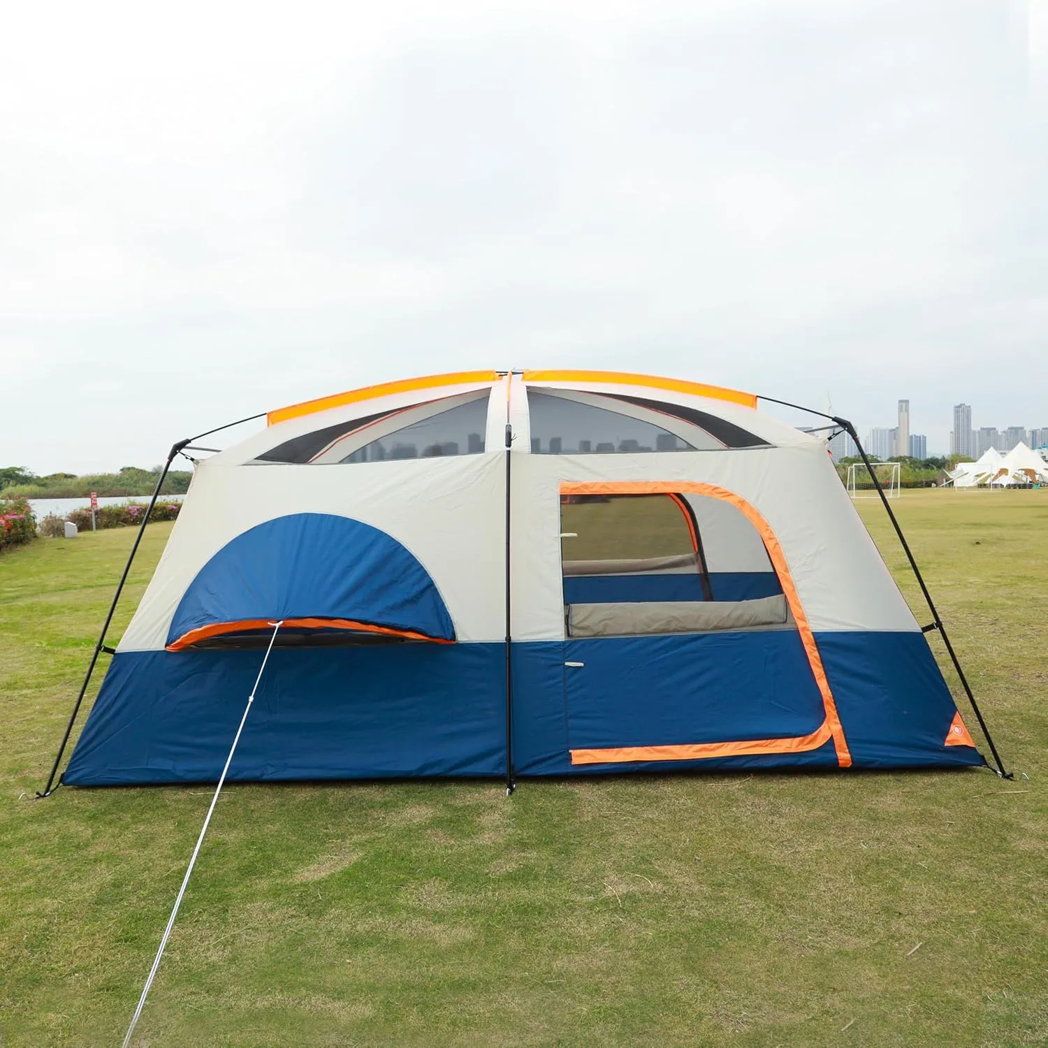 KTT Extra Large Tent 12 Person,2 Bay-Windows,Family Cabin Tents,14'Lx10'Wx6.58'H,2 Rooms and 3 Doors 3 Windows with Mesh,Waterproof,Straight Wall,Big Tent for Outdoor,Picnic,Camping,Gathering