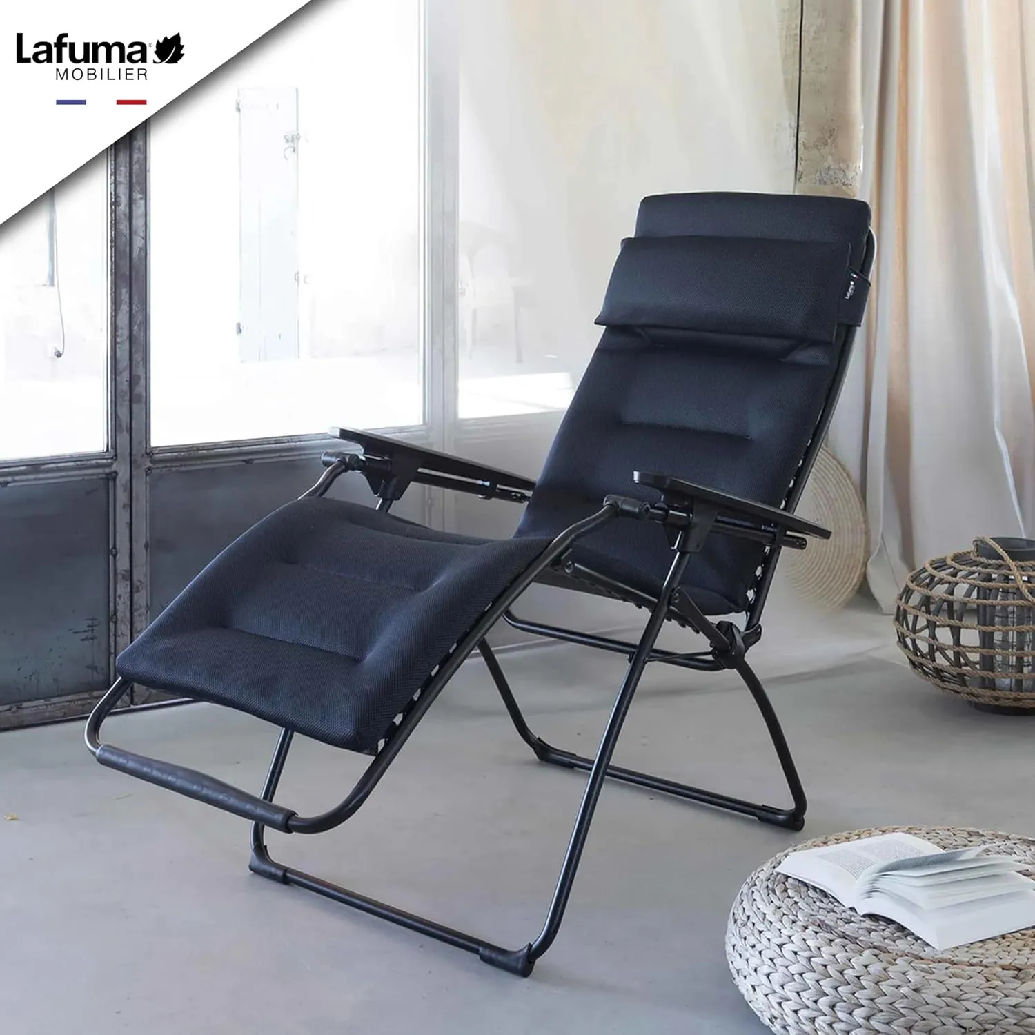 Lafuma Futura Air Comfort Zero Gravity Recliner (Acier Black) Padded Folding Outdoor Reclining Chair