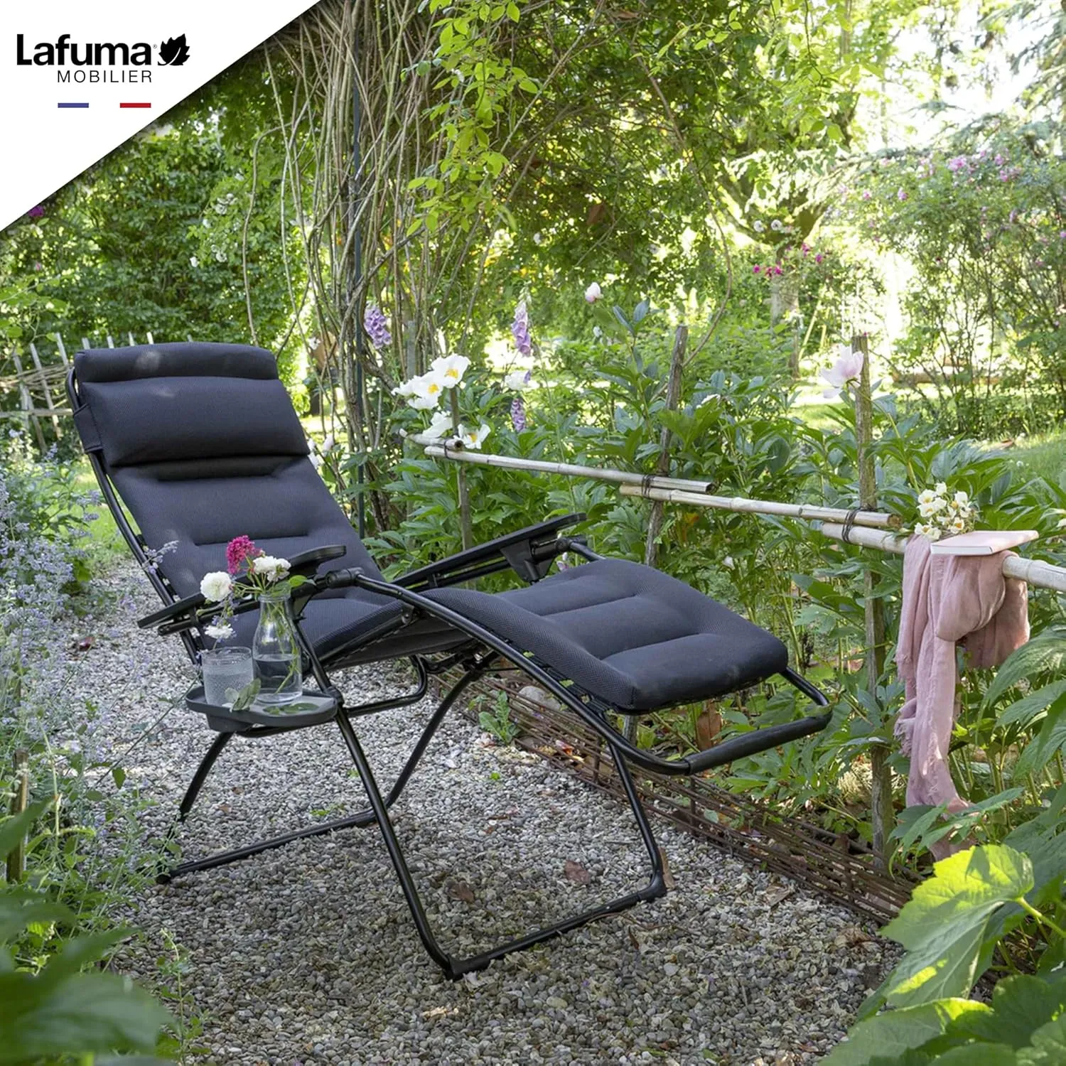 Lafuma Futura Air Comfort Zero Gravity Recliner (Acier Black) Padded Folding Outdoor Reclining Chair