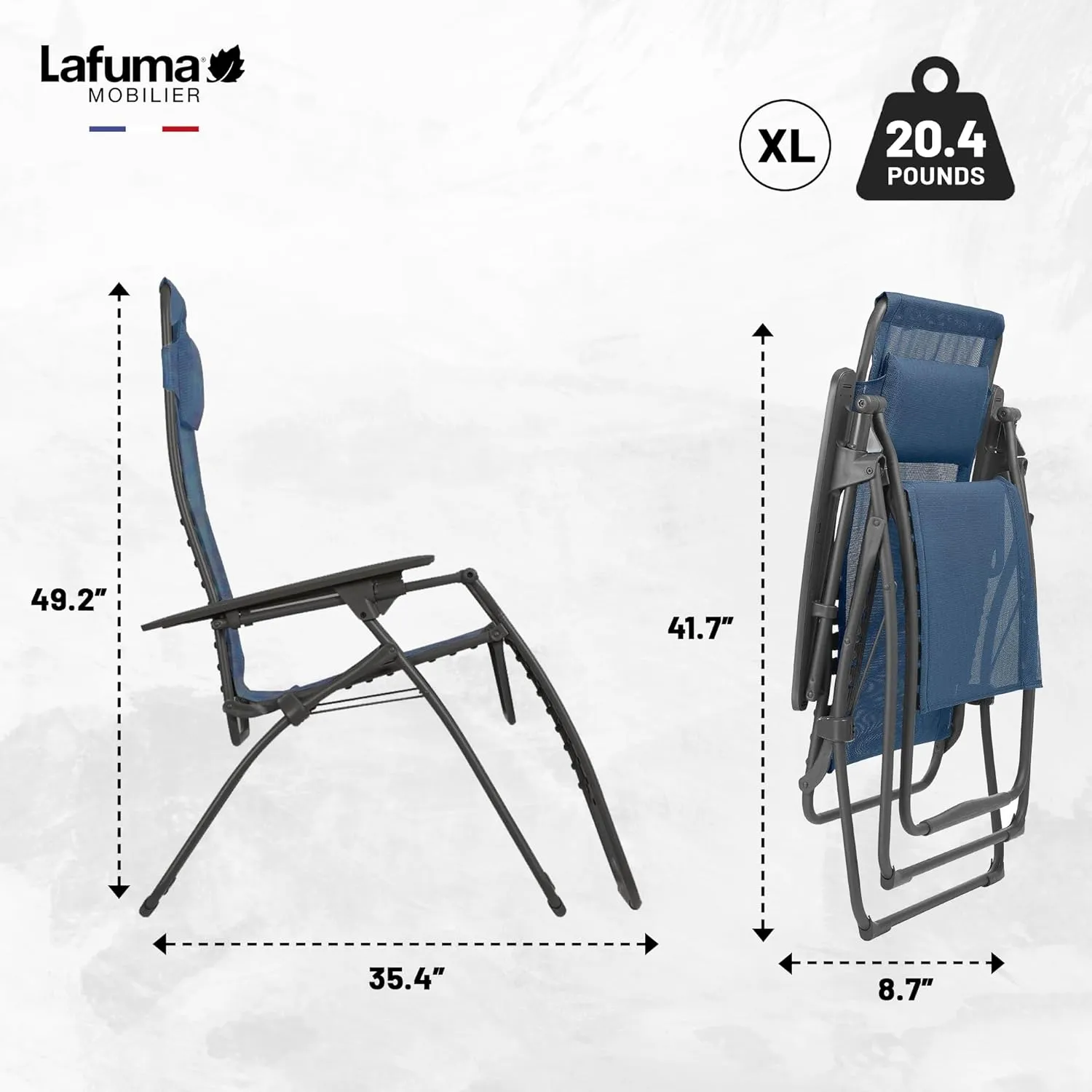Lafuma LFM3121-8547 Futura XL Zero Gravity Recliner-Basalt Steel Frame, Blue (Ocean)