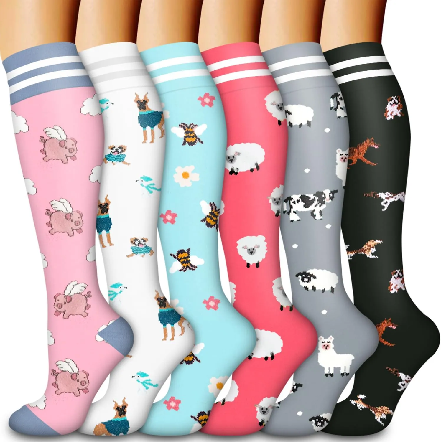 Laite Hebe Compression Socks for Women & Men Circulation(6 pairs)-Graduated Supports Socks for Running, Athletic Sports