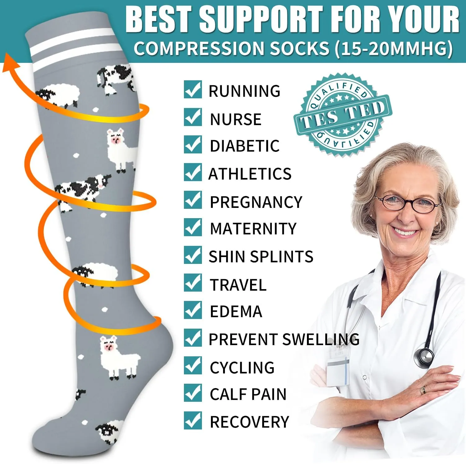 Laite Hebe Compression Socks for Women & Men Circulation(6 pairs)-Graduated Supports Socks for Running, Athletic Sports