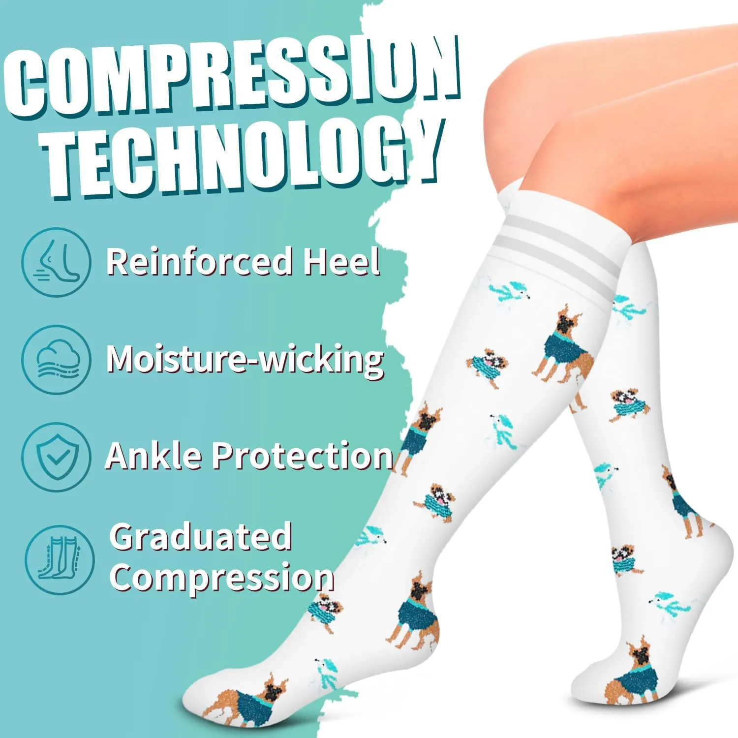 Laite Hebe Compression Socks for Women & Men Circulation(6 pairs)-Graduated Supports Socks for Running, Athletic Sports