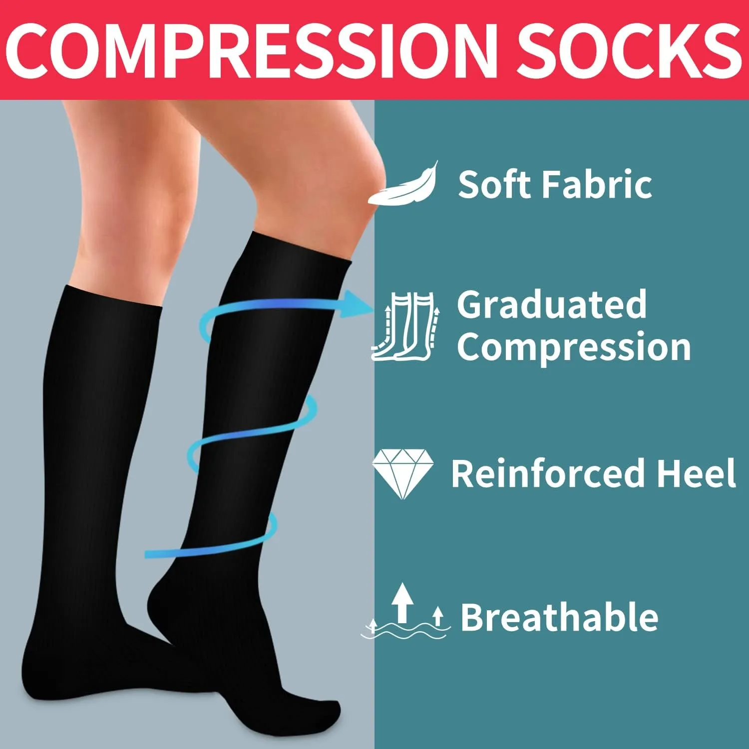 Laite Hebe Compression Socks for Women & Men Circulation(6 pairs)-Graduated Supports Socks for Running, Athletic Sports