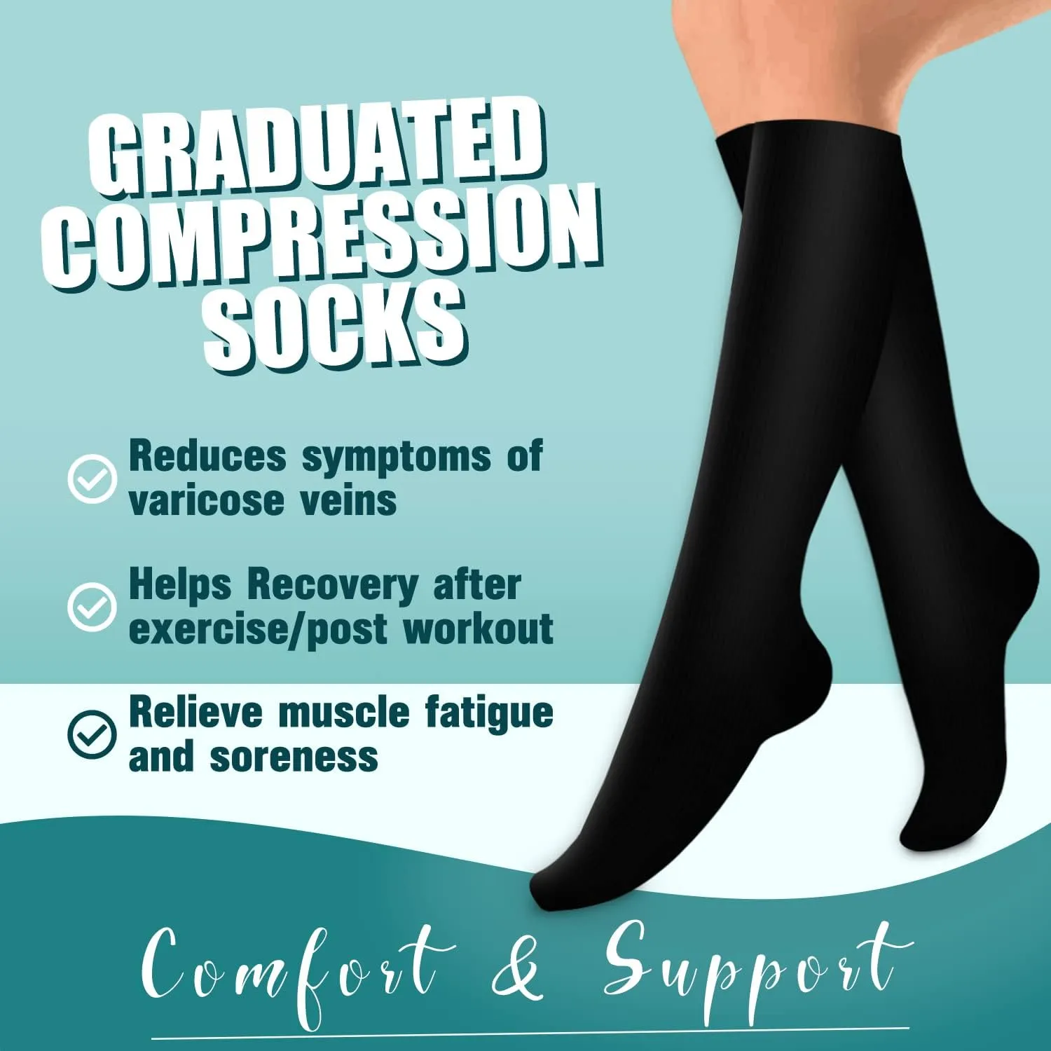 Laite Hebe Compression Socks for Women & Men Circulation(6 pairs)-Graduated Supports Socks for Running, Athletic Sports