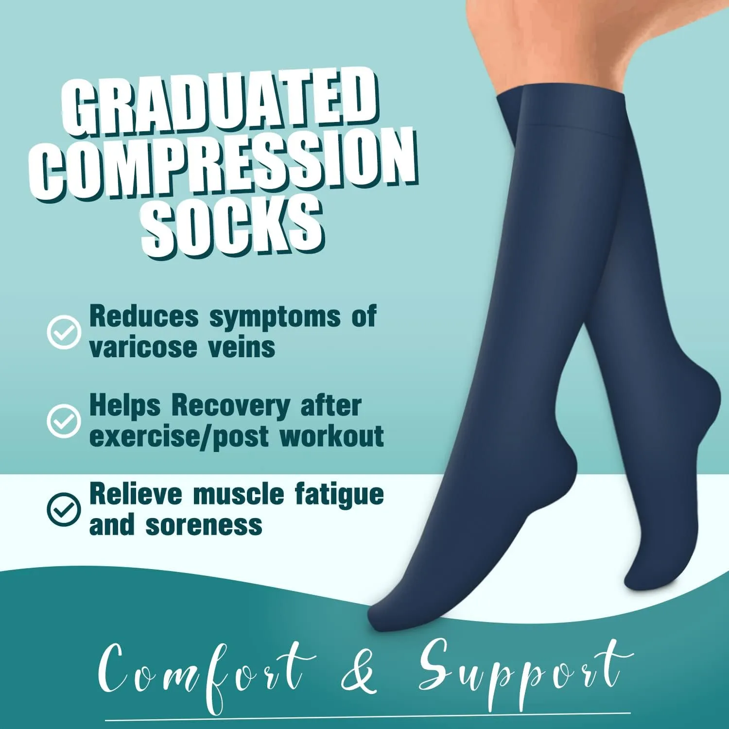 Laite Hebe Compression Socks for Women & Men Circulation(6 pairs)-Graduated Supports Socks for Running, Athletic Sports